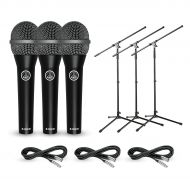AKG},description:A set of 3 AKG D8000M hypercardioid dynamic microphones complete with 3 mic cables and 3 tripod boom stands. Ideal for drum sets, multiple vocals, instruments and