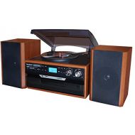 Boytone BT-24MB Bluetooth Classic Style Record Player Turntable with AM/FM Radio, CD/Cassette Player, 2 Separate Stereo Speakers, Record from Vinyl, Radio, and Cassette to MP3, SD