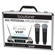 Boytone BT-44VM Dual Digital Channel Wireless Microphone System - VHF Fixed Frequency Wireless Mic Receiver, 2 Handheld Dynamic Transmitter Mics, for Party, Church, Aluminum carryi