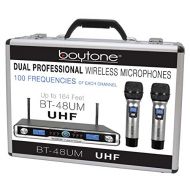 Boytone BT-48UM 100 Channels professional Dual UHF Digital Wireless Microphone System, with 2 Handheld Dynamic Cordless Microphone, Good for Church, Events, concert with Aluminum c