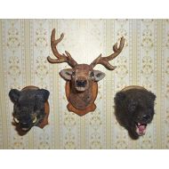 Donlane Stuffed animal, bears head, deer, wild boar. Dollhouse miniature 1:12