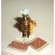 Donlane Russian samovar + towel + bagels Russian (Bublik). Dollhouse miniature 1:12