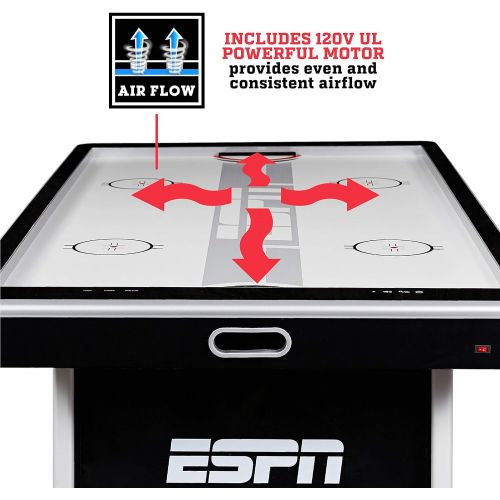  ESPN Air Hockey Game Table: 84 inch Indoor Arcade Gaming Set with Electronic Overhead Score System, Sound Effects, Cup Holders, Pucks and Paddles
