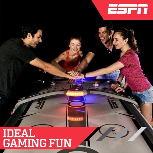  ESPN Air Hockey Game Table: 84 inch Indoor Arcade Gaming Set with Electronic Overhead Score System, Sound Effects, Cup Holders, Pucks and Paddles