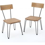 GDF Studio Owen Light Wood and Black Metal Frame Chairs (Set of 2)
