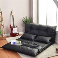 Giantex Floor Sofa PU Leather Leisure Bed Video Gaming Sofa with Two Pillows, Black
