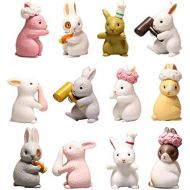 HanYoer 12 pcs Lovely Rabbits Animal Characters Toys Figurines Playset, Garden Cake Decoration, Cake Topper