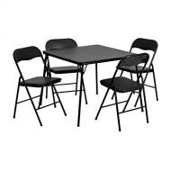Offex 5 Piece Black Folding Card Table and Chair Set